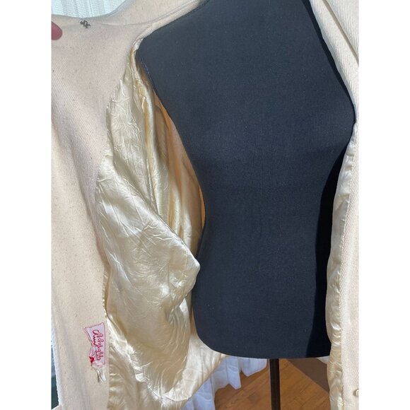 Vintage 80s coat, ecru off-white, batwing sleeves, thick cotton blend, Medium - Picture 9 of 10